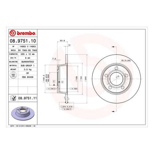 Тормозной диск brembo 08.9751.11 в Emex